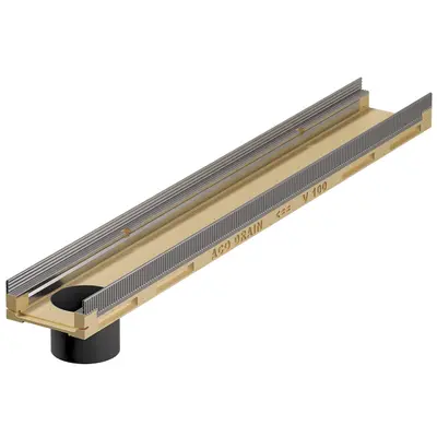 Multiline V 100 Caniveau petite hauteur avec manchon en PE integr&eacute; DN 100 pour sortie verticale