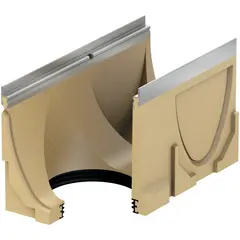 Multiline V 300 Corps de caniveau avec joint &agrave; l&egrave;vre pour raccord &eacute;tanche vertical DN 200 et sorties lat&eacute;rales pr&eacute;form&eacute;es