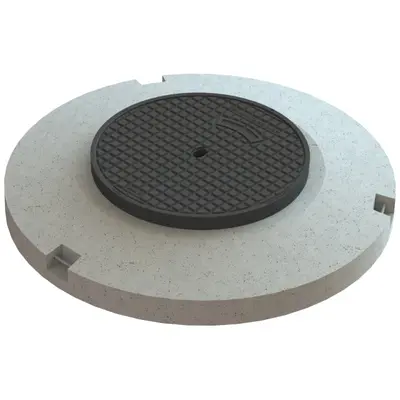 Couvercle classe D 400 en fonte ACO Classic Top avec socle en b&eacute;ton reglable NIVOPLAN &oslash; 1300
