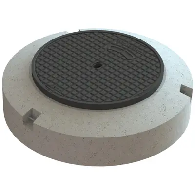 Couvercle classe D 400 en fonte ACO Classic Top avec socle en b&eacute;ton et cadre r&eacute;glable NIVOPLAN  pour regards en plastique, DN 600