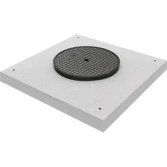Couvercle classe D 400 en fonte avec socle en b&eacute;ton carr&eacute;