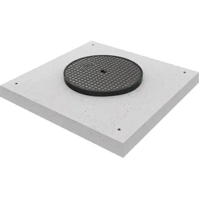 Couvercle classe D 400 en fonte  avec socle en b&eacute;ton carr&eacute;