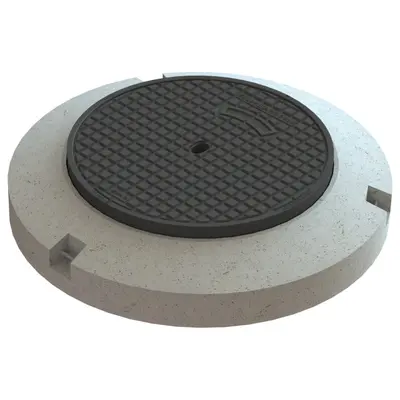 Couvercle classe D 400 en fonte ACO Classic Top avec socle en b&eacute;ton reglable NIVOPLAN, DN 600