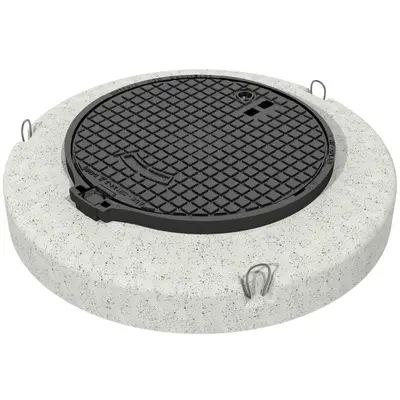 Couvercle classe D 400, NW 600, en font, avec socle en b&eacute;ton, avec charni&egrave;re