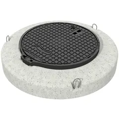 Couvercle classe D 400, NW 600, en font, avec socle en b&eacute;ton, avec charni&egrave;re