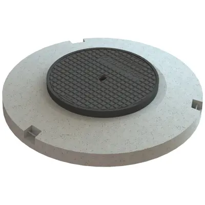 Couvercle classe D 400 en fonte, avec couvercle en fonte Classic Top avec inscriprion "KANALISATION", avec socle en b&eacute;ton reglable NIVOPLAN &Oslash; 1300