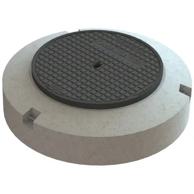 Schachtabdeckung Klasse D 400, mit Vollguss-Deckel Classic Top mit KANALISATION eingegossen, mit Betonsockel h&ouml;henverstellbar NIVOPLAN f&uuml;r Kunststoffs