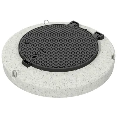 Couvercle classe D 400, NW 800, en font, avec socle en b&eacute;ton, avec charni&egrave;re