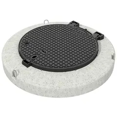 Couvercle classe D 400, NW 800, en font, avec socle en b&eacute;ton, avec charni&egrave;re