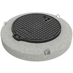 Couvercle classe D 400, NW 600, en font, avec socle en b&eacute;ton, avec charni&egrave;re