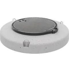Couvercle classe D 400, NW 600, en font, avec socle en b&eacute;ton, avec charni&egrave;re