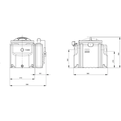 LipuMobil-P – Typ 0.8, Ausführung: Mit Fettsammelbehälter rechts, Teilabzug von Fett und Schlamm möglich (3-Wege-Kugelhahn)