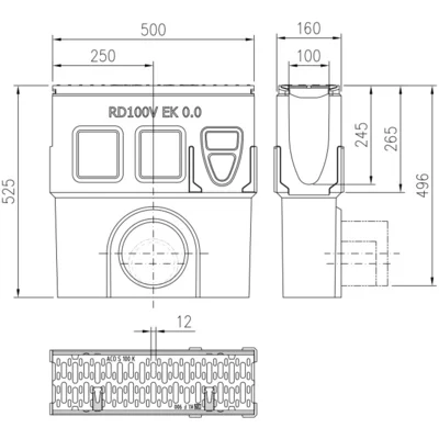 Elemento d'ispezione  RD 100 V con griglia in ghisa GGG DN 100 con secchio 