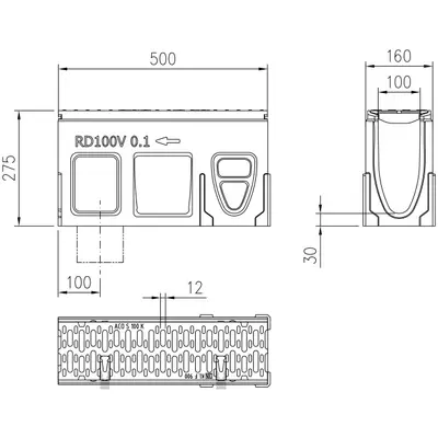 Revisionselement RD 100 V mit Gussrost mit seitlicher Vorformung DN 100 