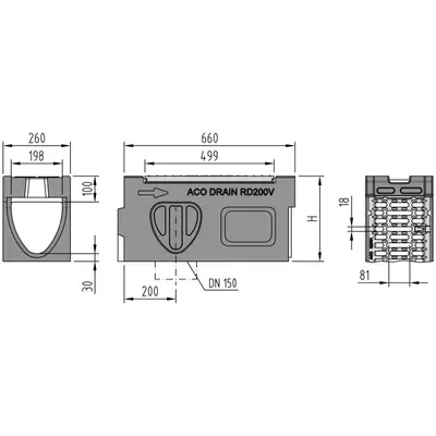 Elemento d'ispezione RD 200 V con griglia in ghisa conpreforma per scarico verticale DN 150 zum Ausschlagen