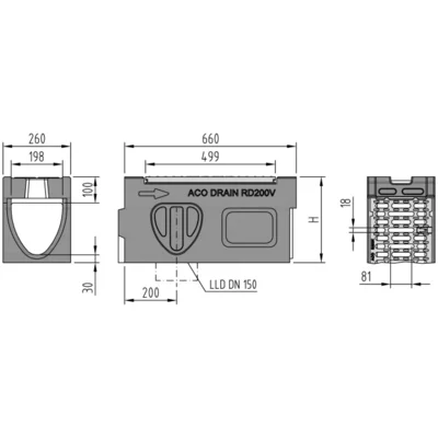 Elemento d'ispezione RD 100 V con griglia in ghisa GGG con guarnizione a labbro e preforma laterale DN 100 