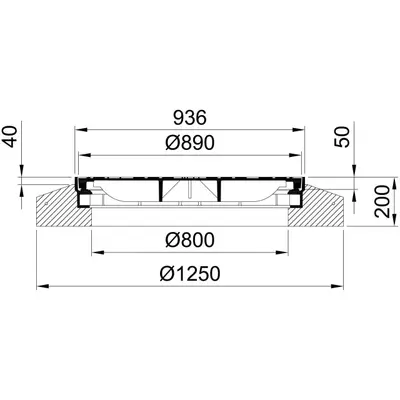 Couvercle classe D 400 en fonte, sp&eacute;ciale &eacute;tanche et retenue, DN 800, avec socle en b&eacute;ton