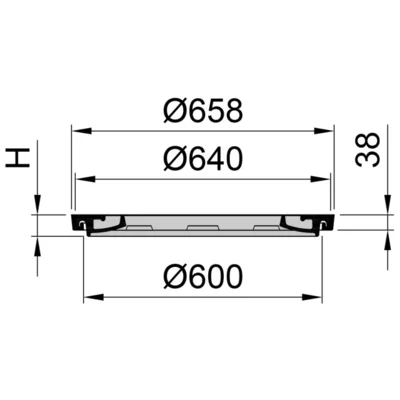 Chiusino per pozzetto classe 30kN - 50kN - 75kN  con coperchio BEGU nella sede dell'anello in cemento, DN 600