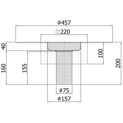 Gully 157 multisezionale senza sifone, scarico verticale DN 70 - DN 100 senza corpo d'isolamento